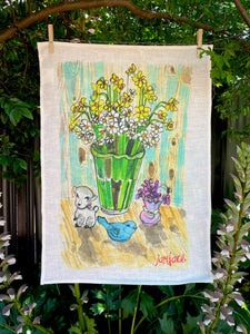 Bluebird & Bouquet Tea Towel